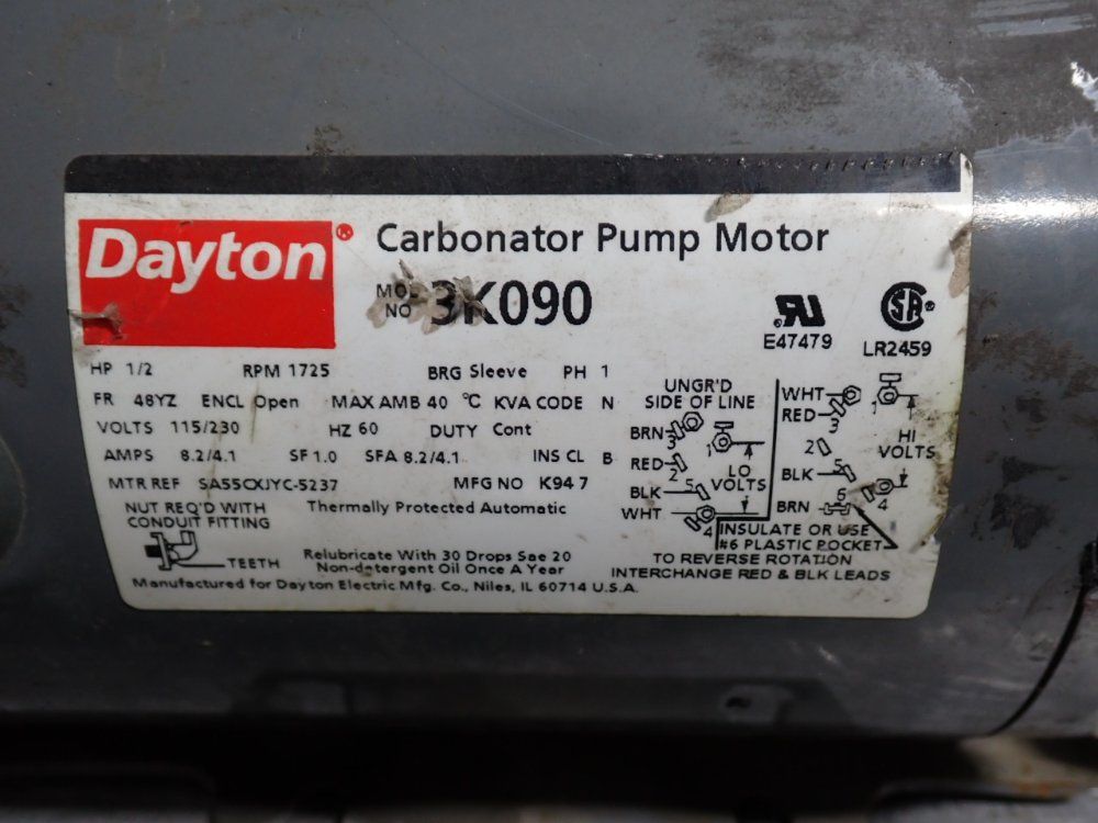 Dayton 1/2 Hp Carbonator Pump Motor - 3k090