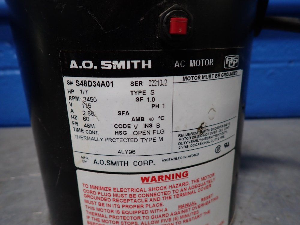 A.o. Smith 1/7 Hp Ac Single Phase Motor - S48d34a01