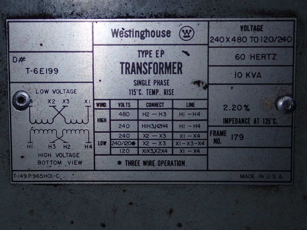 Westinghouse 10 Kva Transformer - T-6e199