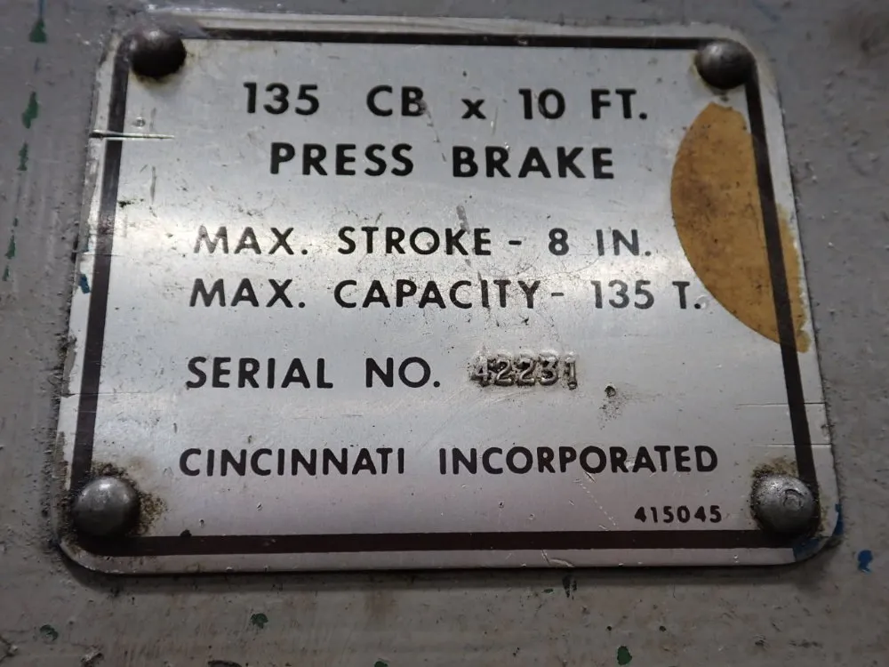 Cincinnati 135 T X 10’ Press Brake - 135 Cb X 10