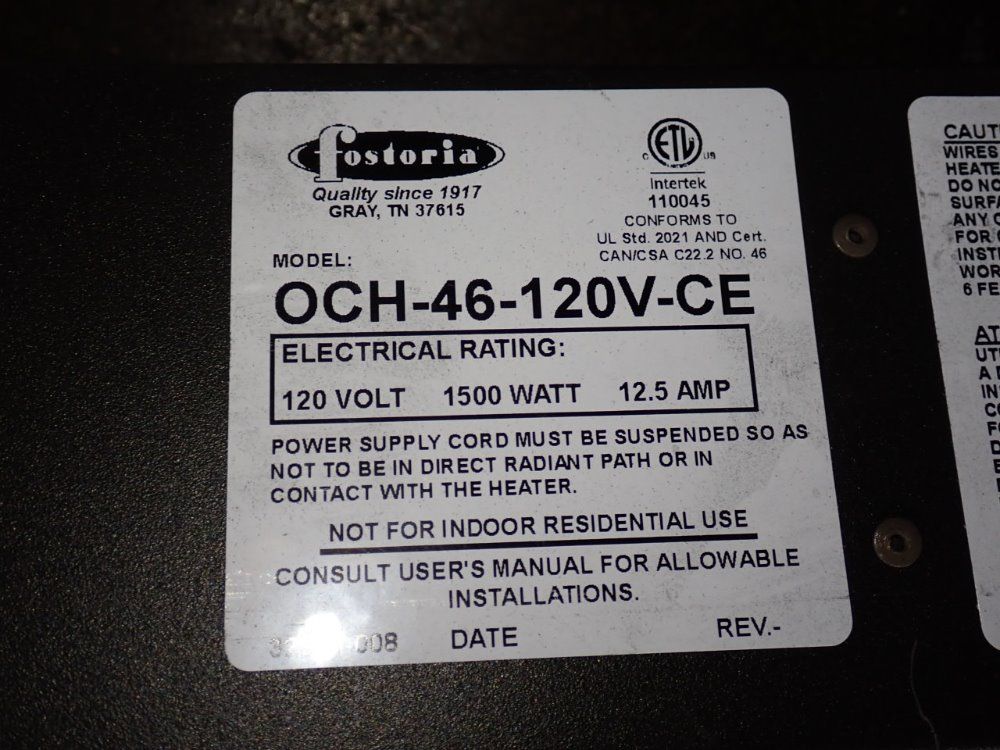 Fostoria 1500 Watts Infrared Spot Heater - Och-46-120v-ce
