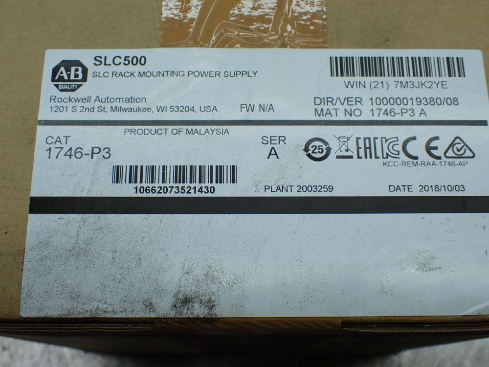 Allen-bradley Slc500 Rack Mounting Power Supply - 1746-p3