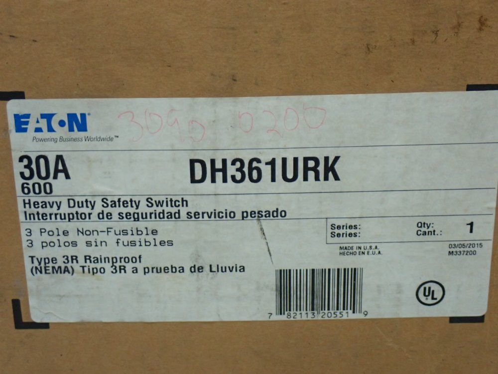 Eaton Heavy Duty Safety Switch. - Dh361urk