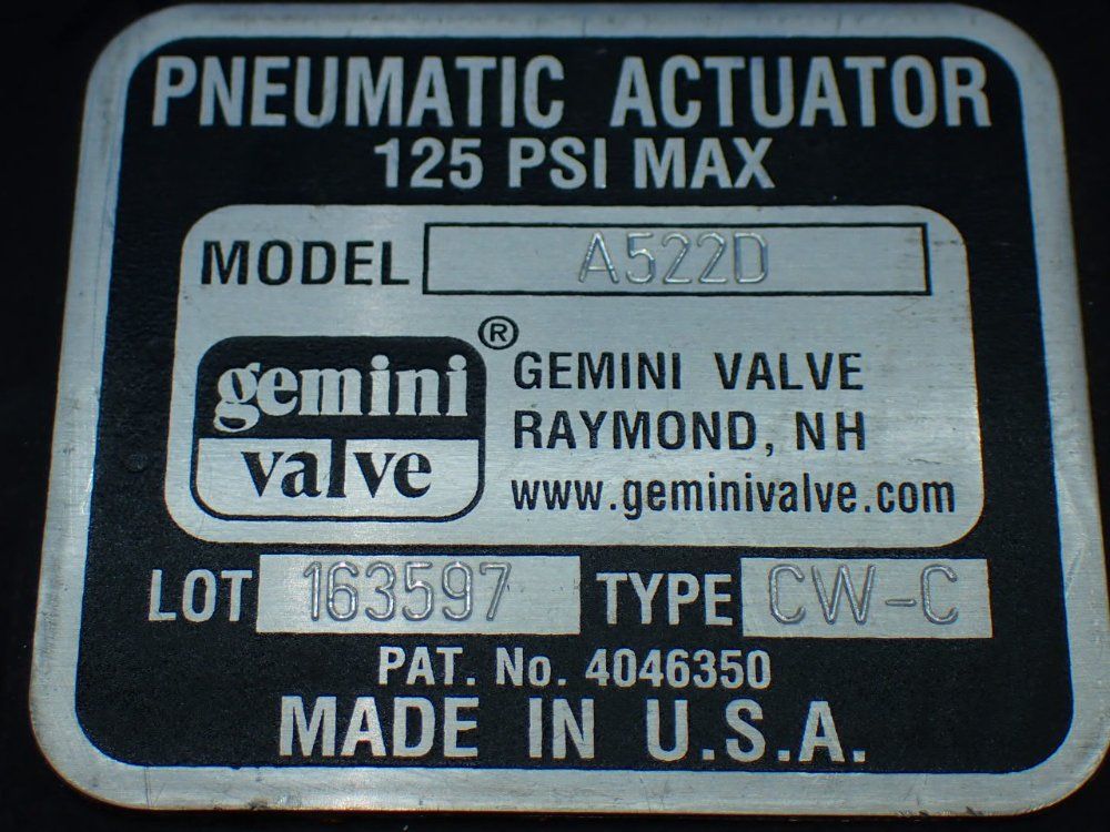 Gemini Valve Type Cw-c Pneumatic Actuator - A522d