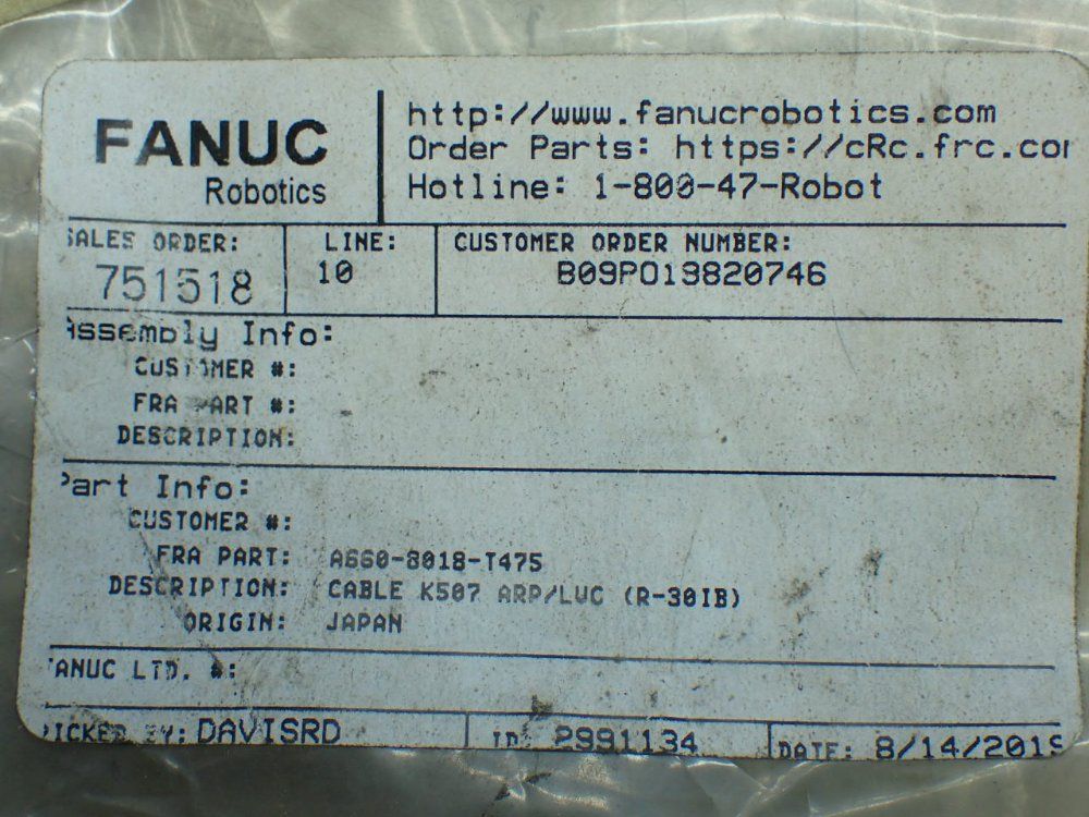 Fanuc Arp/lvc Cable Assembly. - A660-8018-t475
