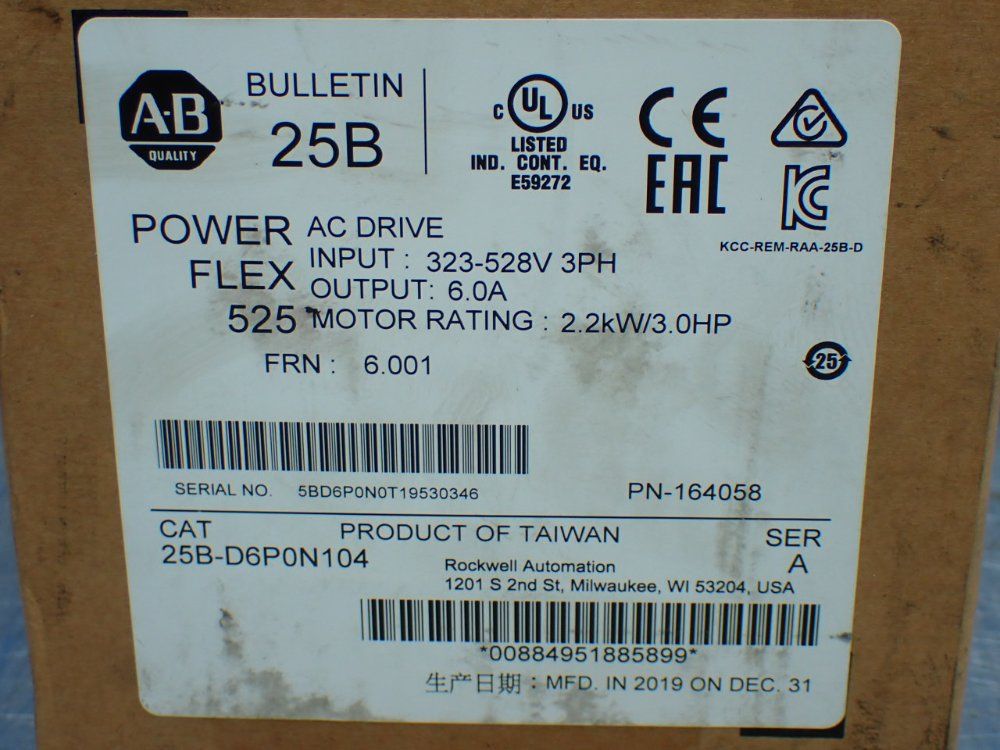 Allen-bradley 3hp Powerflex 525 Ac Servo Drive - 25b-d6p0n104