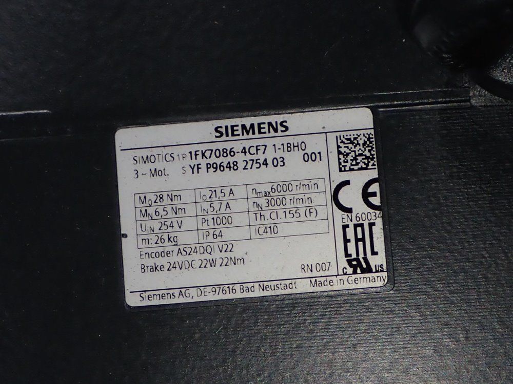 Siemens Servo Motor - 1fk7086-4cf7 1-1bh0