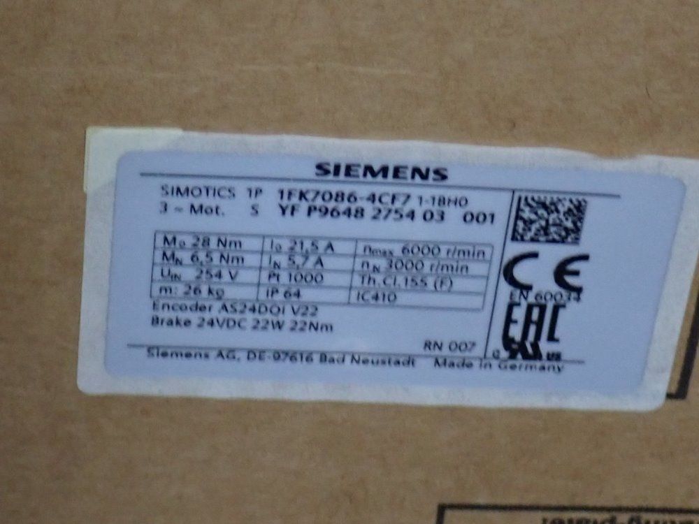 Siemens Servo Motor - 1fk7086-4cf7 1-1bh0