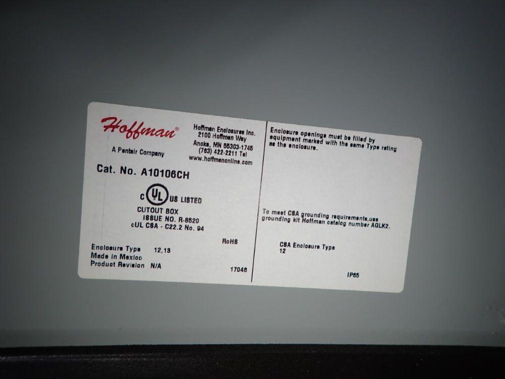 Hoffman 10" X 10" X 6" Electrical Enclosure - A10106ch