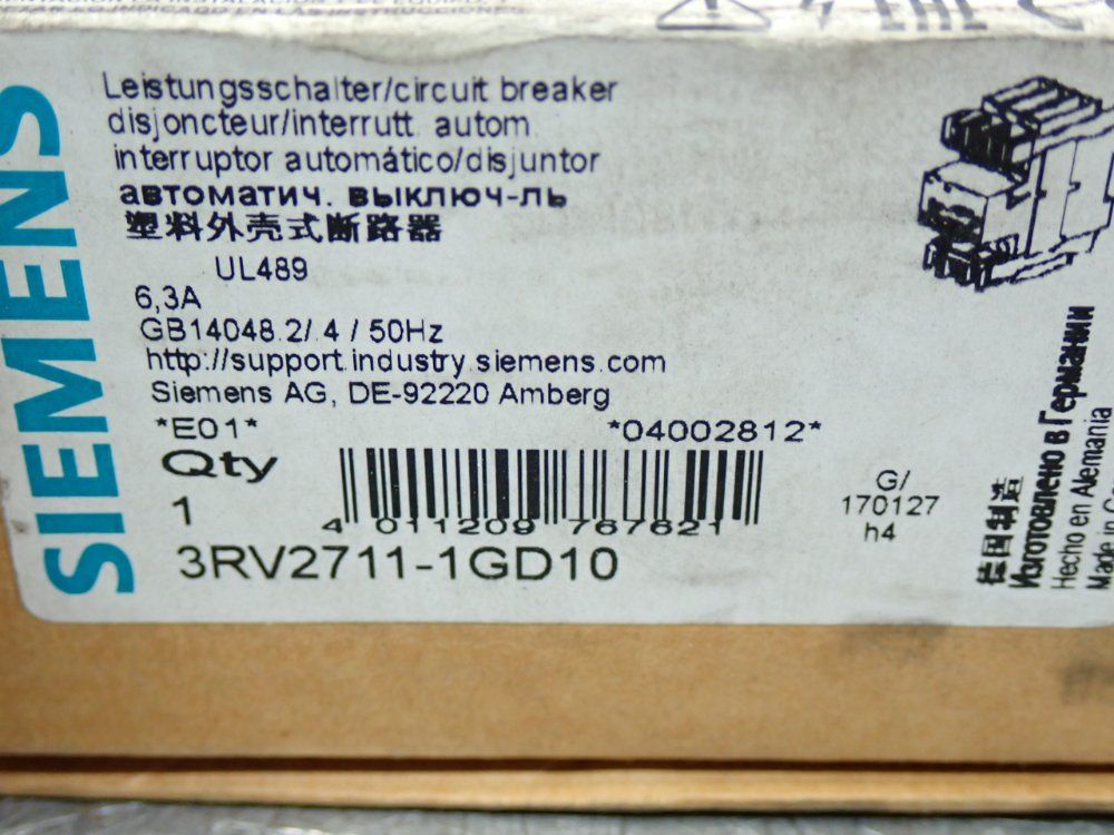 Siemens 3rv2-series Sirius Motor Protection Circuit Breaker - 3rv2711-1gd10