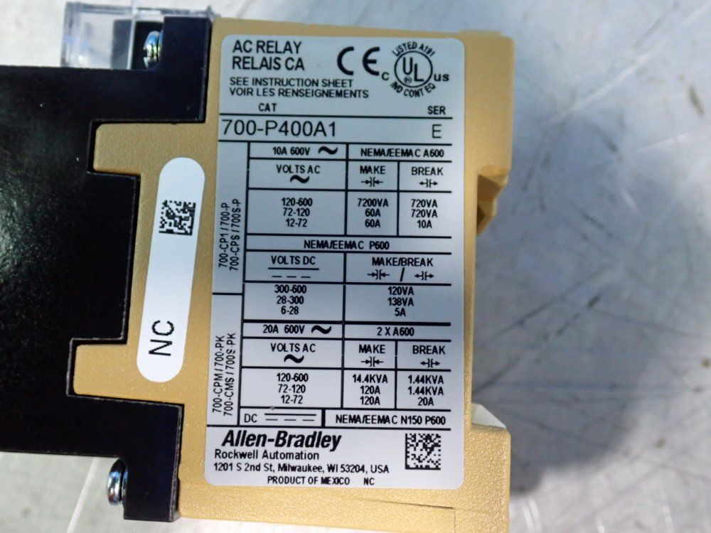 Allen-bradley 600 V Bulletin 700 Type P Direct Drive Control Relay - 700-p400a1