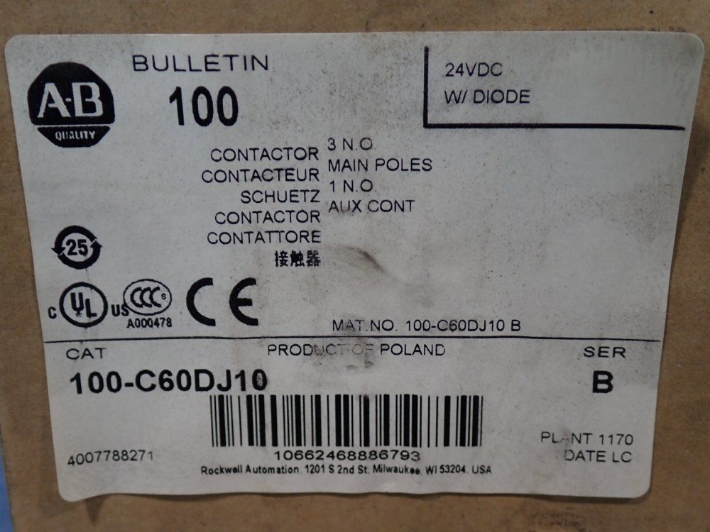 Allen-bradley 50 Hp Bulletin 100 Contactor - 100-c60dj10