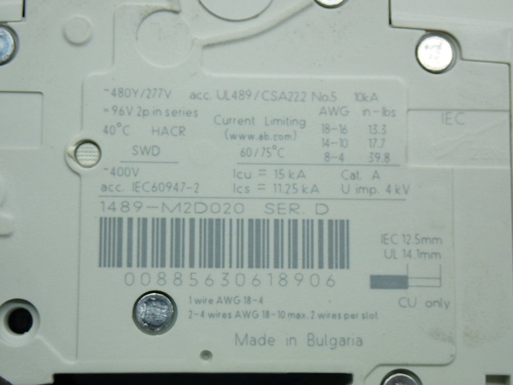 Allen Bradley Thermal Magnetic Miniature Circuit Breaker - 1489-m2d020
