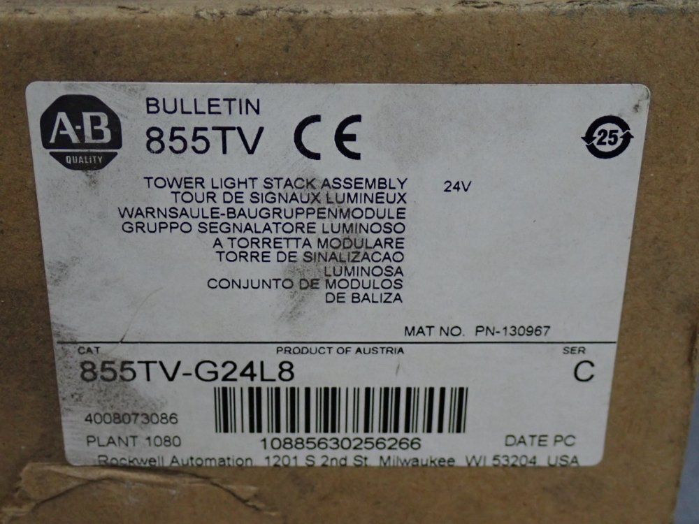 Allen-bradley Bulletin 855tv Tower Light Stack Assembly - 855tv-g24l8