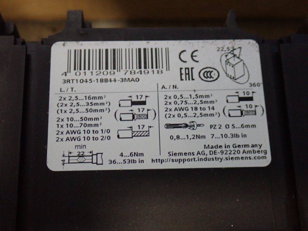 Siemens 80 A Power Contactor - 3rt1045-1bb44-3ma0