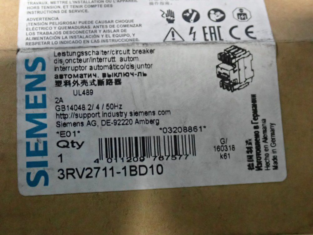 Siemens 2 A Circuit Breaker - 3rv2711-1bd10