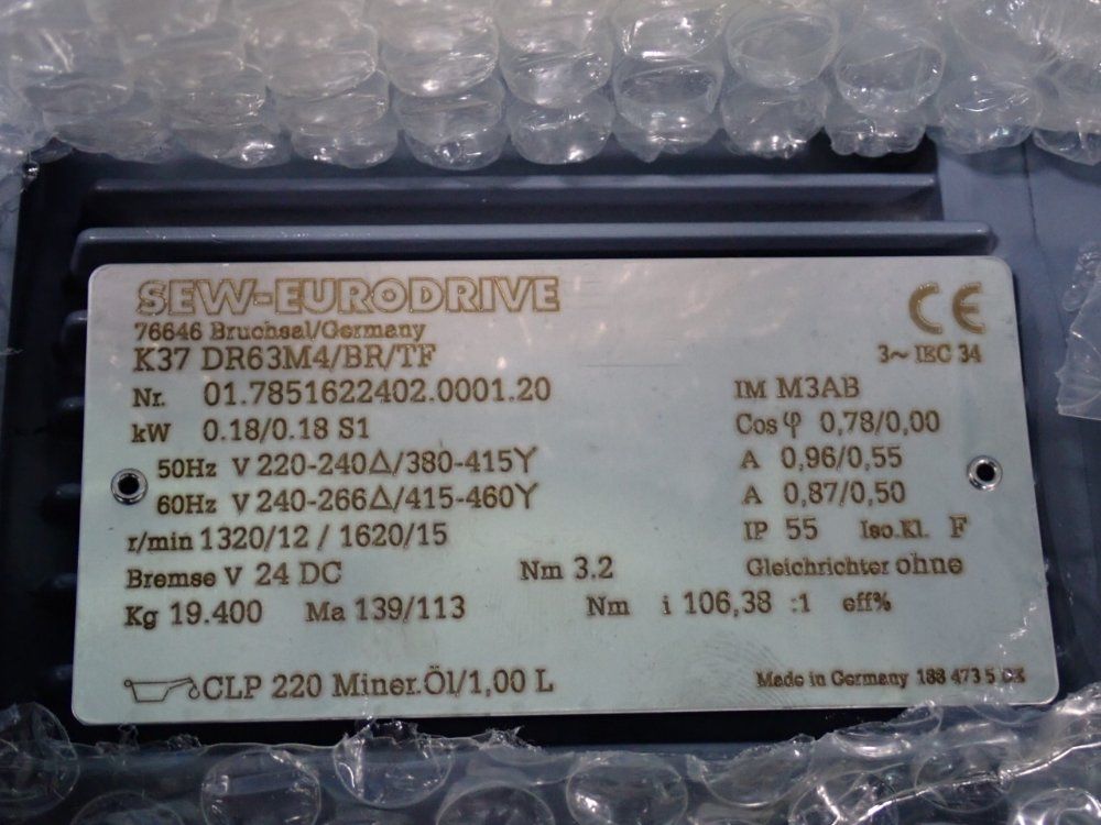 Sew-eurodrive Gear Motor - K37dr6m4/br/tf