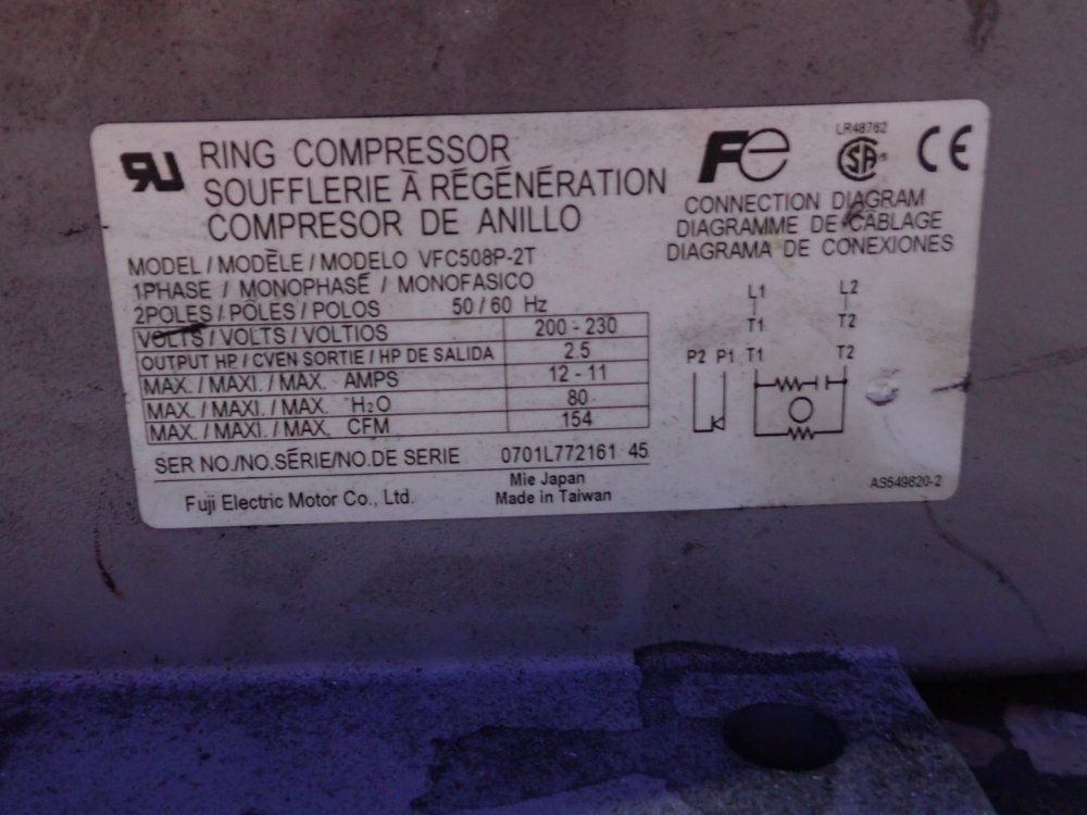 Fuji 2.5 Hp Regenerative Blower - Vfc508p-2t