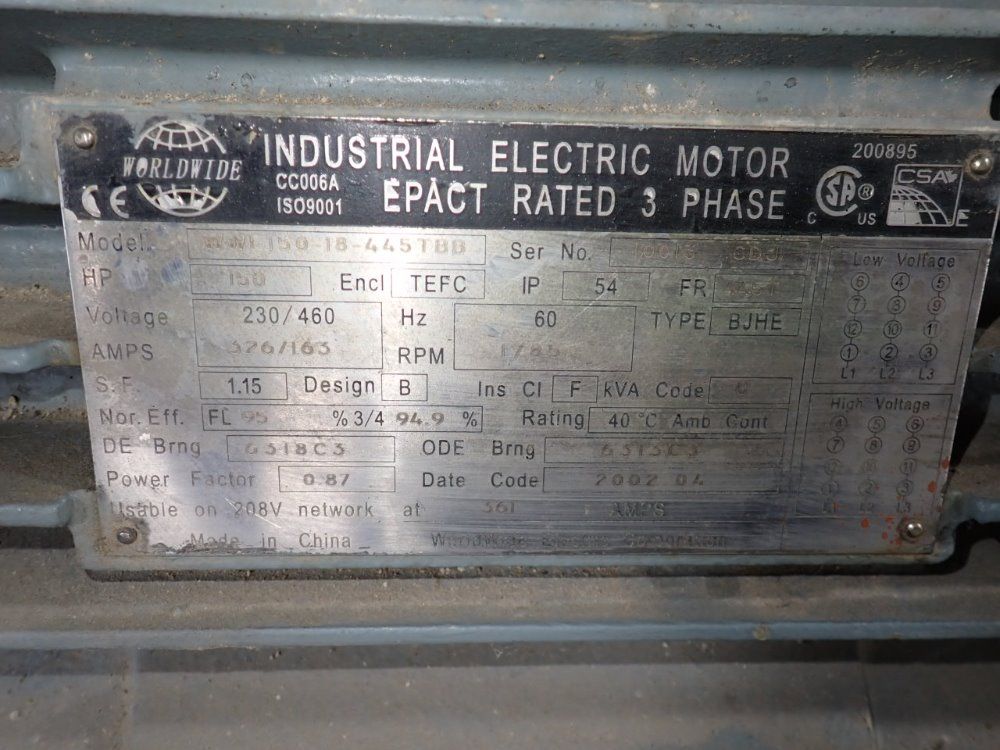 Worldwide 150 Hp Motor - Wwe150-18-445tbb