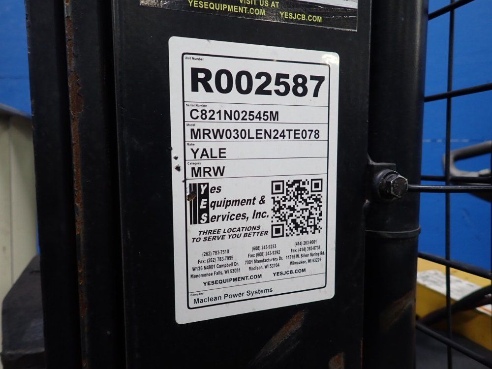 Yale 3000 Lbs Electric Straddle Lift - Mrw030len24te078