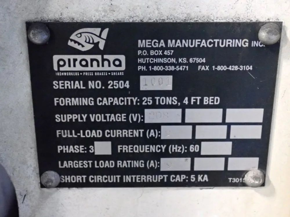 Piranha 25 Tons, 4' Bed Press Brake
