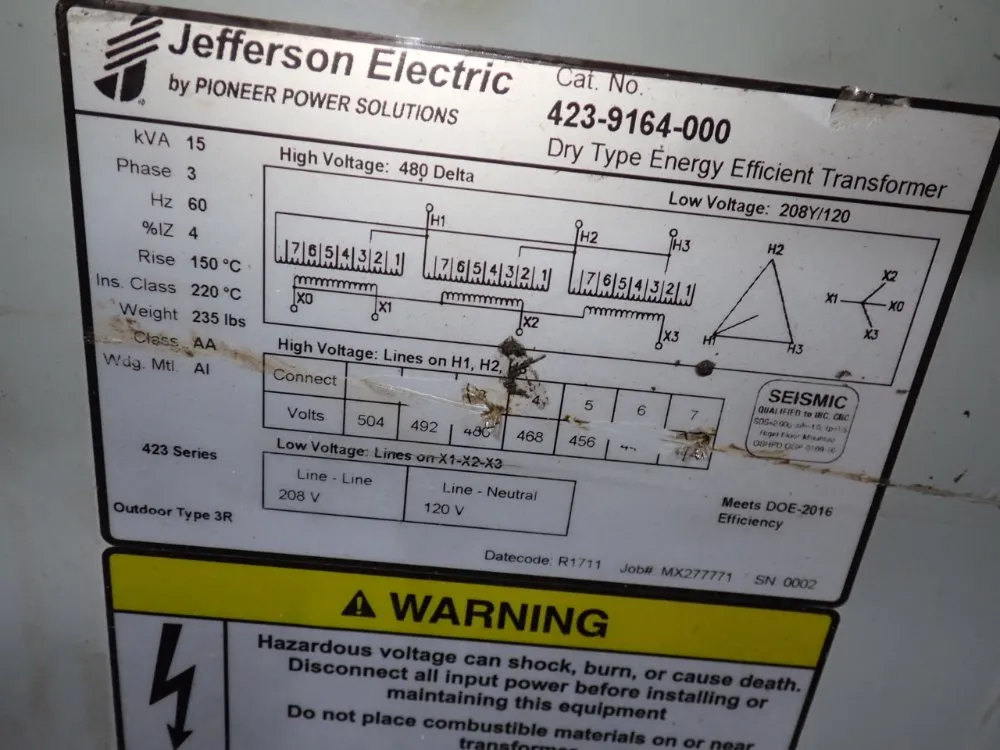 Jefferson Electric 15 Kva Transformer - 423-9164-000