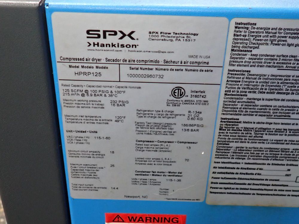 Hankison Air Dryer - Hprp125