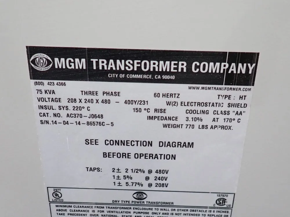 Mgm 75 Kva Transformer - Ac370-j0648