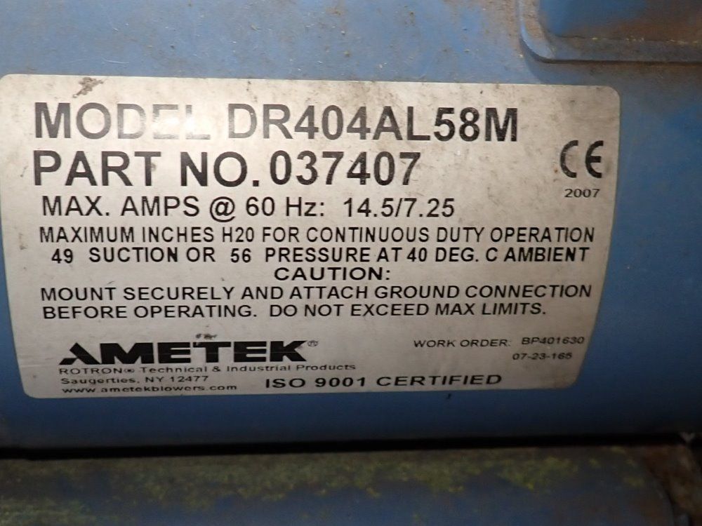 Ametek 1 Hp Blower - Dr404al58m