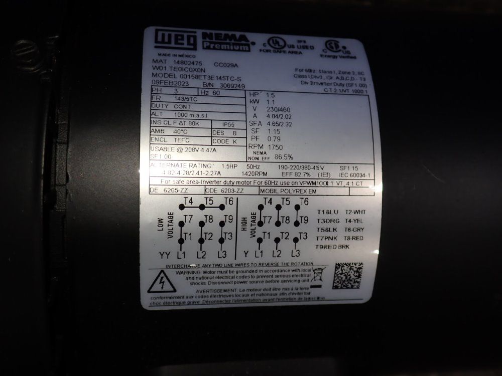 Weg 1.5 Hp Motor - 00158et3e145tc-s