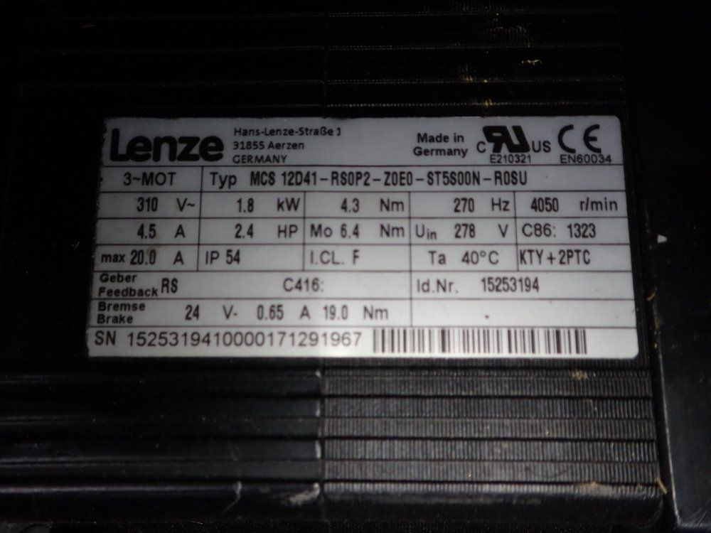 Lenze 2.4 Hp Gear Drive - Gst05-2s Vbr 12dc41
