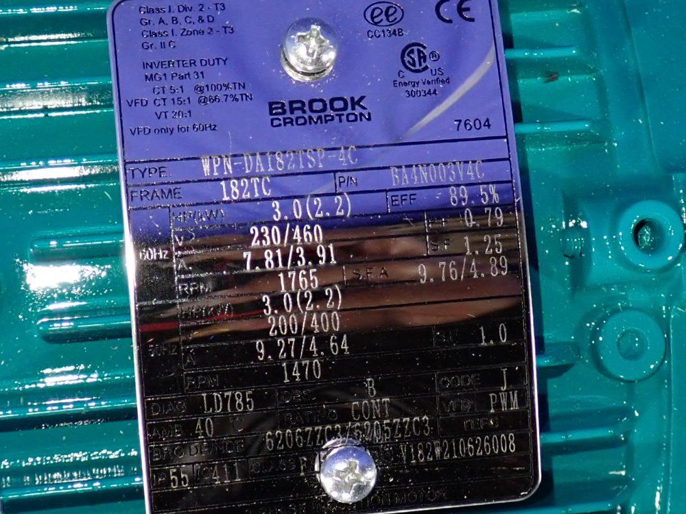 Brook Crompton 3 Hp Motor - Wpn-da182tsp-4c