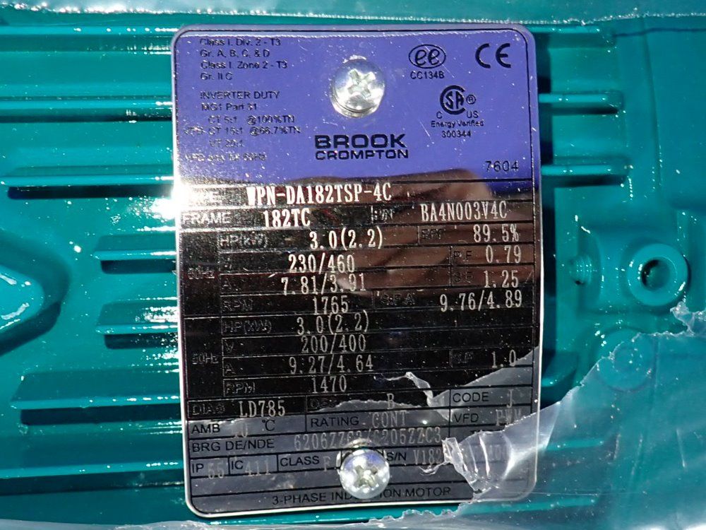 Brook Crompton 3 Hp Motor - Wpn-da182tsp-4c