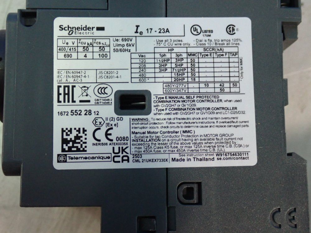 Schneider Electric 20 Hp Motor Circuit Breaker - Gv2p21