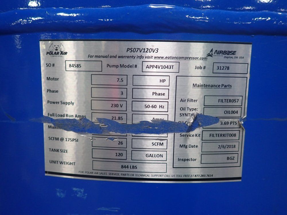 Polar Air 7.5 Hp Air Compressor - Ps07v120v3