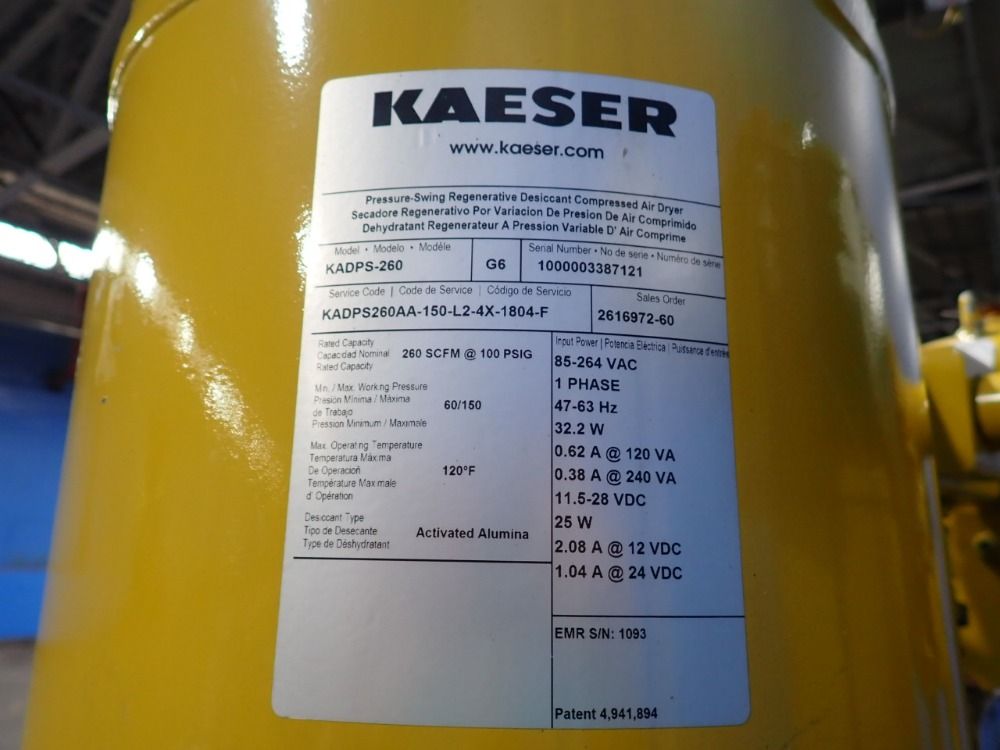 Kaeser 260 Scfm @ 100 Psig Pressure-swing Regenerative Desiccant Compressed Air Dryer - Kadps-260