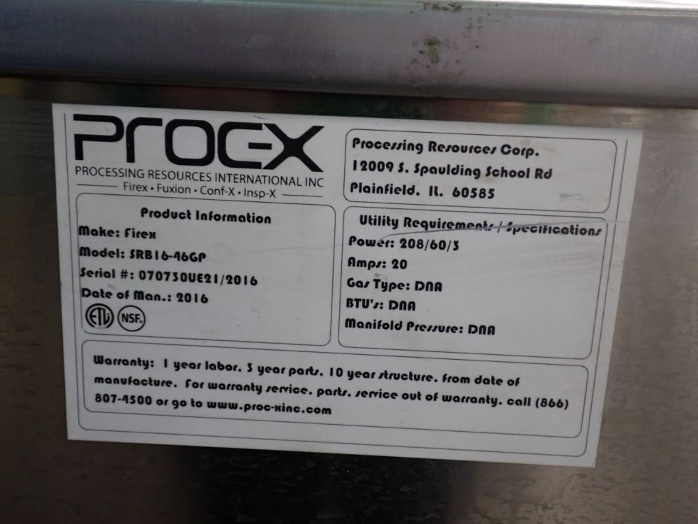 Processing Resources International Inc 308 Lbs Food Processing Machine - Srb16-46gp