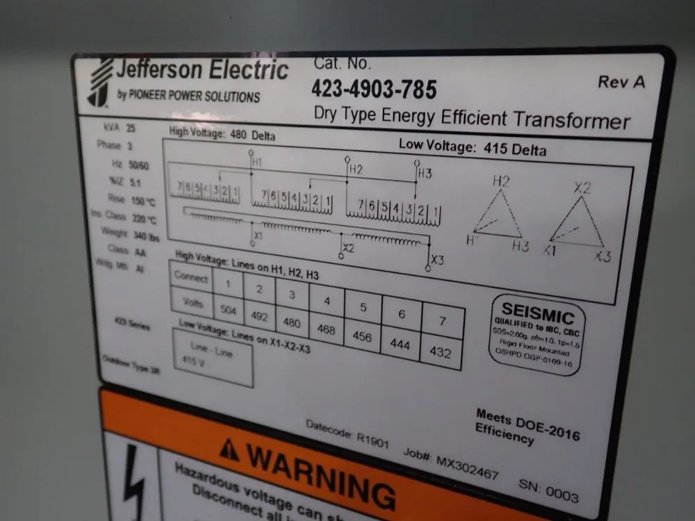 Jefferson Electric 25 Kva Transformer - 423-4903-785