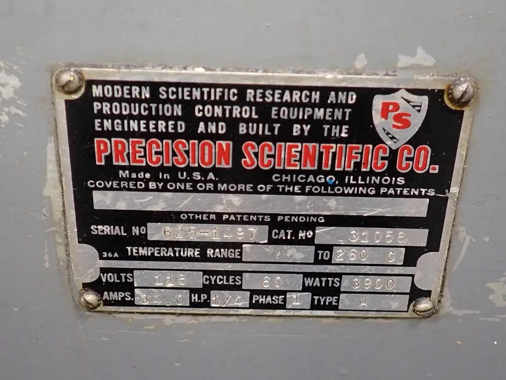 Precision Scientific Co 260° C Vacuum Laboratory Oven - 31058