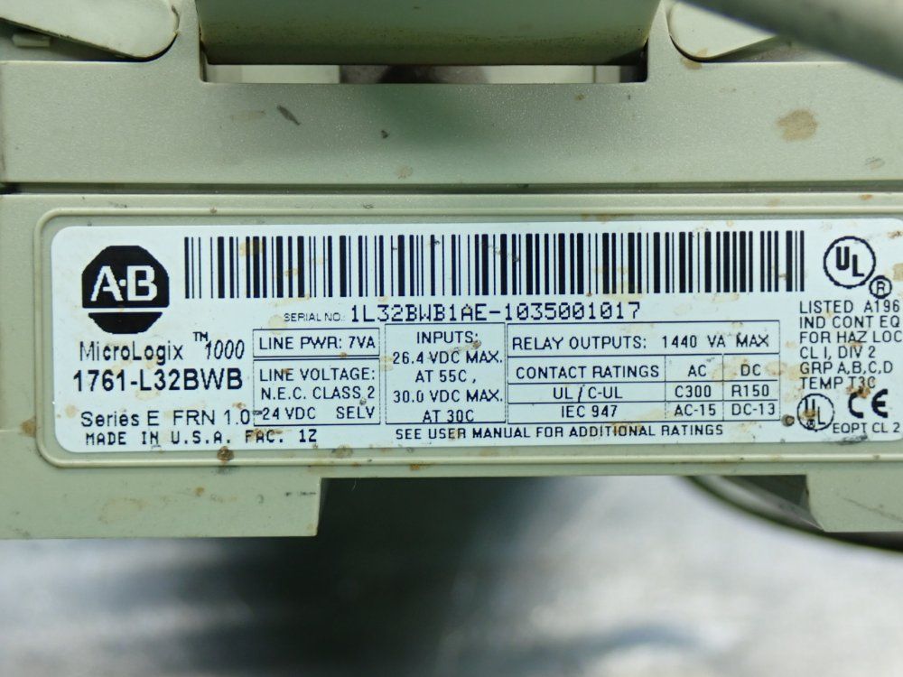 Allen Bradley Memory: 1kb Micrologix-1000 32-point Controller - 1761-l32bwb