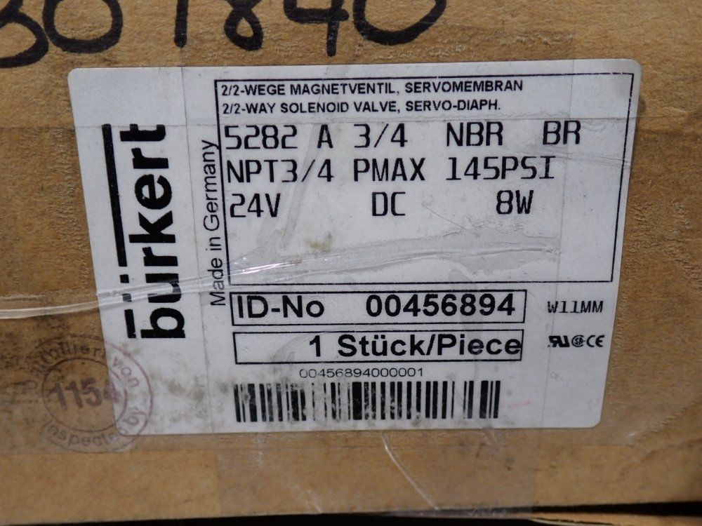 Burkert 145 Psi Solenoid Valve - 5582 A 3/4 Nbr Br 00456894