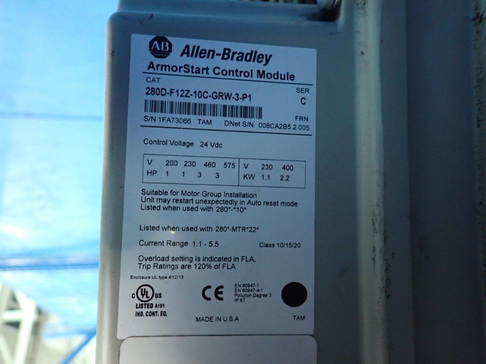 Allen-bradley 3 Hp Armorstart Distributed Motor Controller - 280d-f12z-10c-grw-3-p1