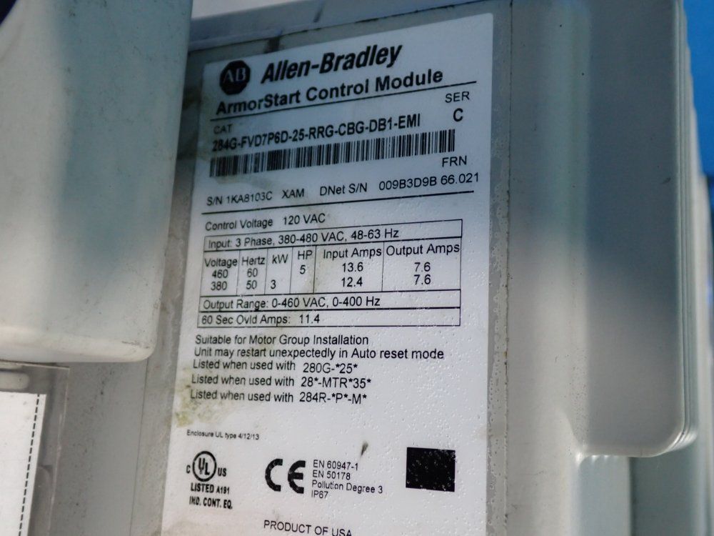 Allen-bradley 5 Hp Armorstart Distributed Motor Controller - 284g-fvd7p6d-25-rrg-cbg-db1-emi