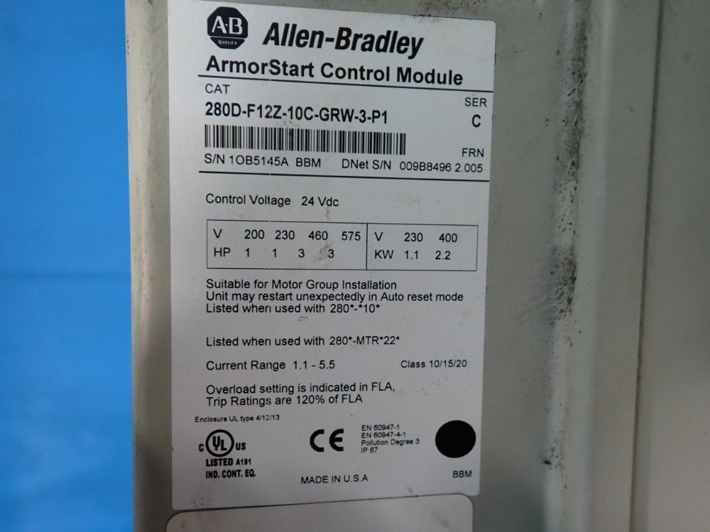 Allen-bradley 3 Hp Armorstart Distributed Motor Controller - 280d-f12z-10c-grw-3-p1
