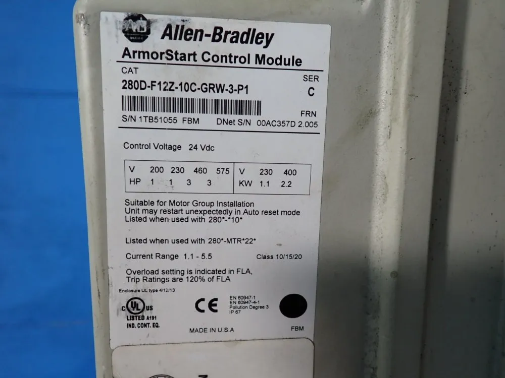 Allen-bradley 3 Hp Armorstart Distributed Motor Controller - 280d-f12z-10c-grw-3-p1