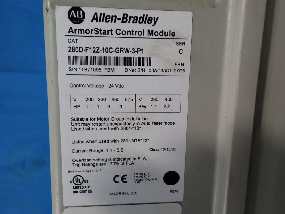 Allen-bradley 3 Hp Armorstart Distributed Motor Controller - 280d-f12z-10c-grw-3-p1