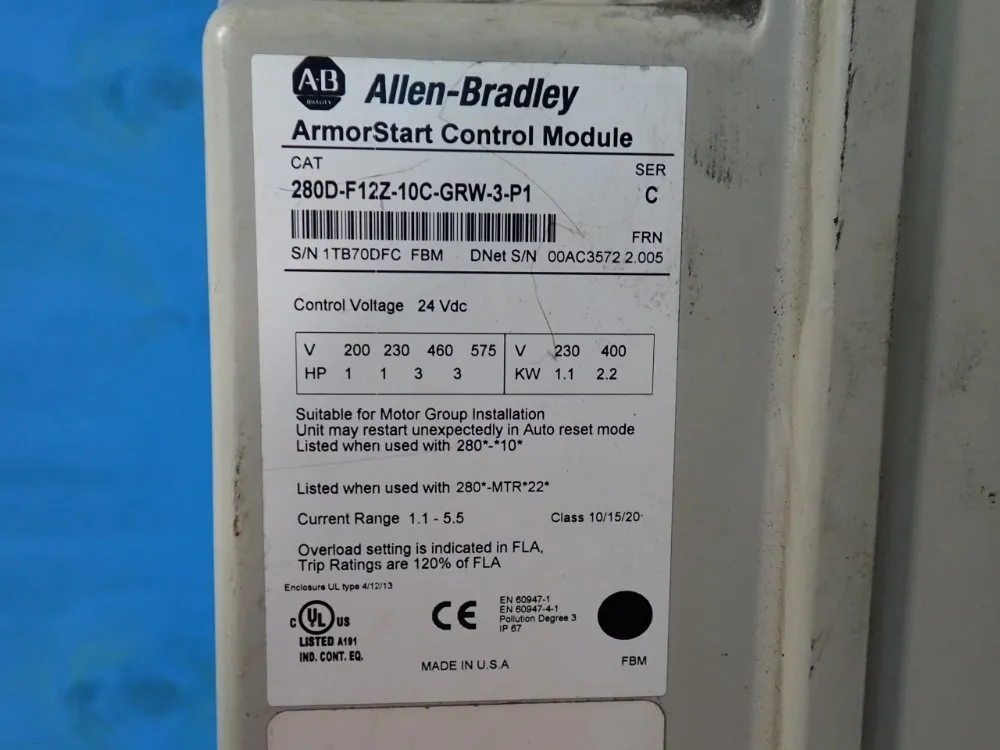 Allen-bradley 3 Hp Armorstart Distributed Motor Controller - 280d-f12z-10c-grw-3-p1