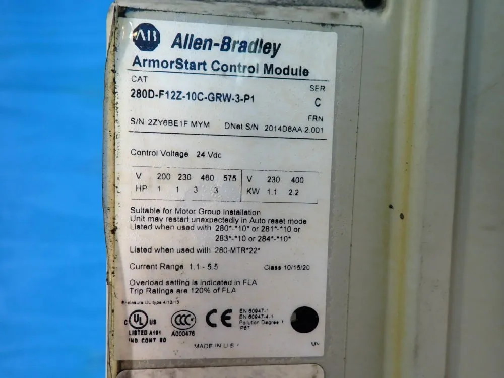 Allen-bradley 3 Hp Armorstart Distributed Motor Controller - 280d-f12z-10c-grw-3-p1