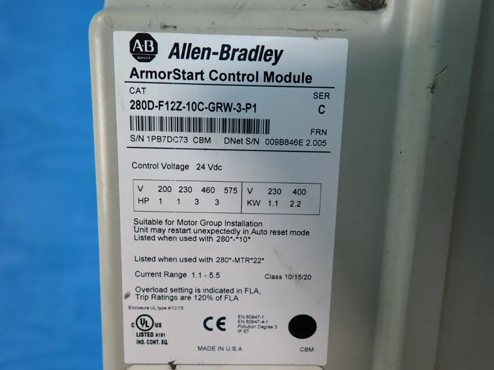 Allen-bradley 3 Hp Armorstart Distributed Motor Controller - 280d-f12z-10c-grw-3-p1