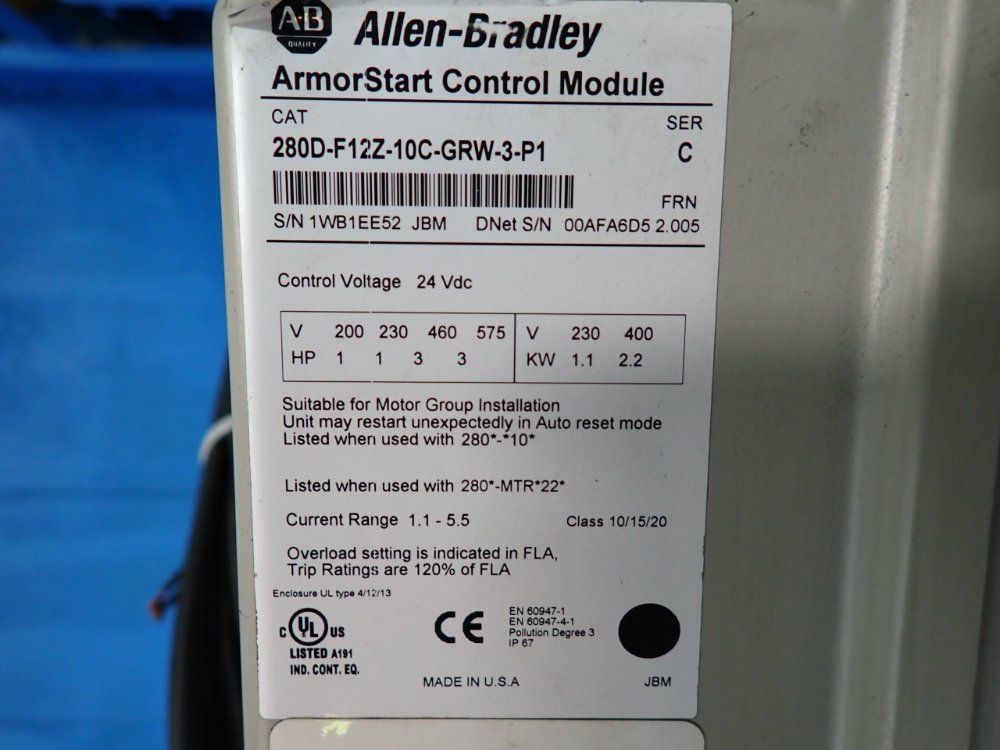 Allen-bradley 3 Hp Armorstart Distributed Motor Controller - 280d-f12z-10c-grw-3-p1